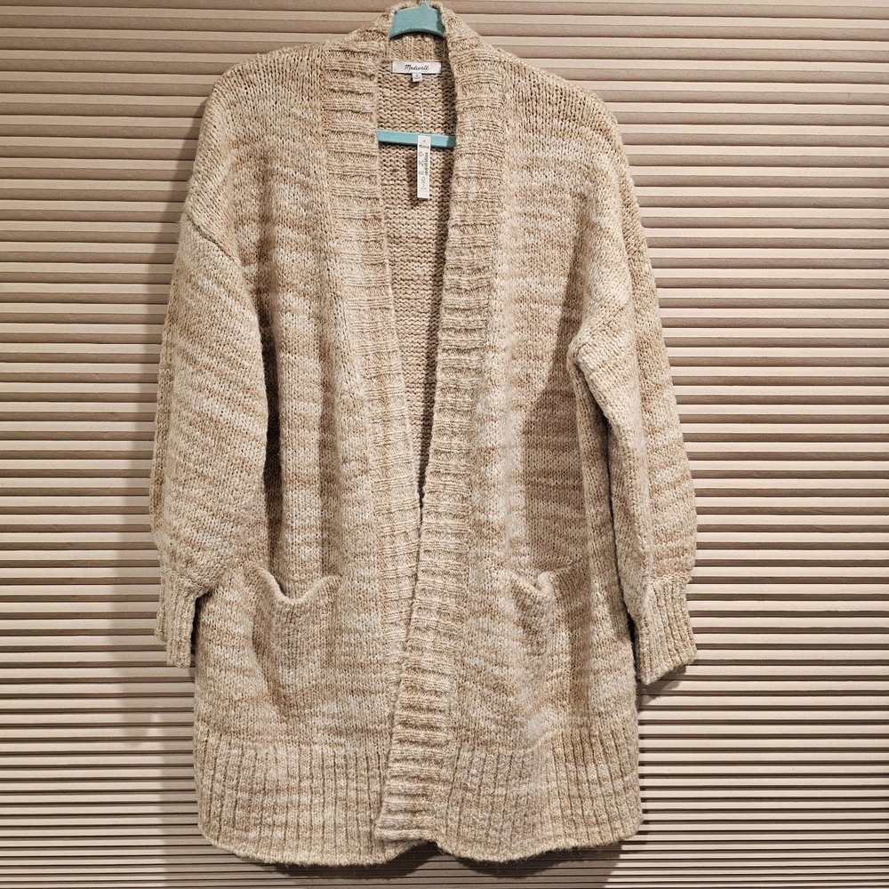 Madewell Wool Blend Oversized Open Front Cardigan Sweater Beige Pockets Womens M
